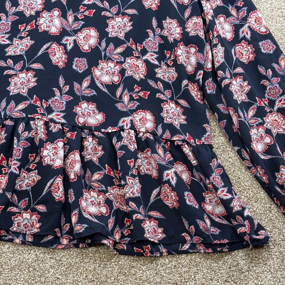LOFT Womens XL Floral Peplum Blouse Tie Neck Ruffle Hem Long Sleeve Top - Picture 9 of 11